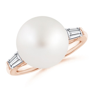 12mm AA South Sea Pearl Ring with Baguette Diamonds in Rose Gold