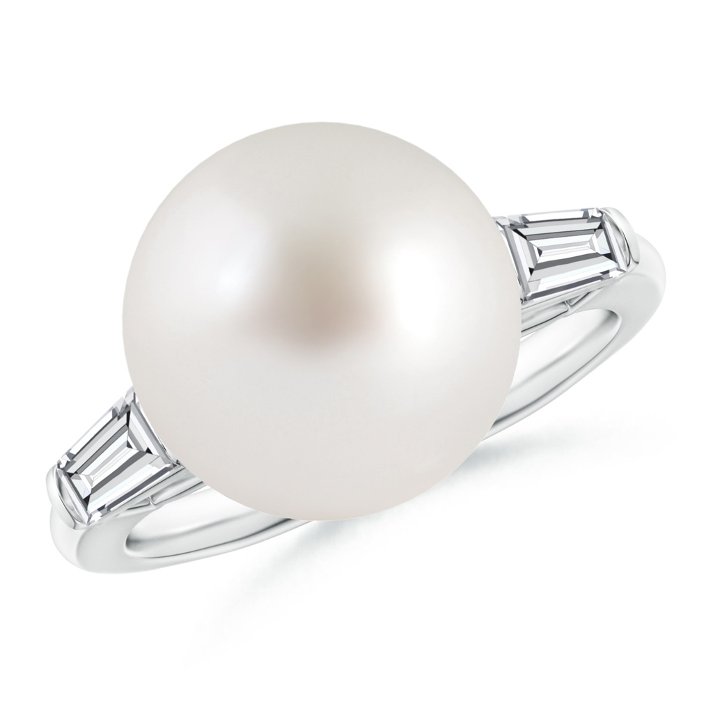 12mm AAA South Sea Pearl Ring with Baguette Diamonds in White Gold