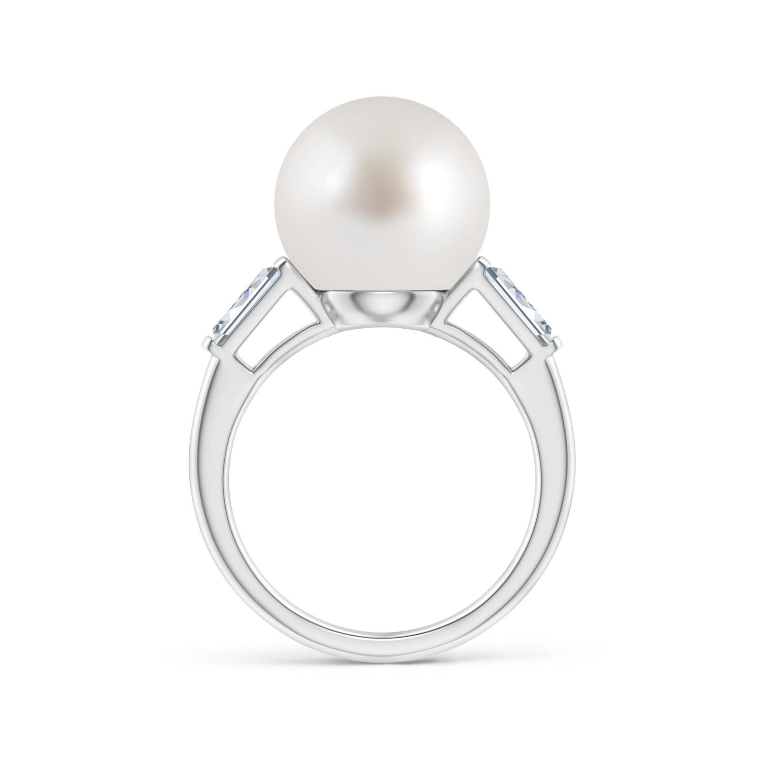 12mm AAA South Sea Pearl Ring with Baguette Diamonds in White Gold - side 1