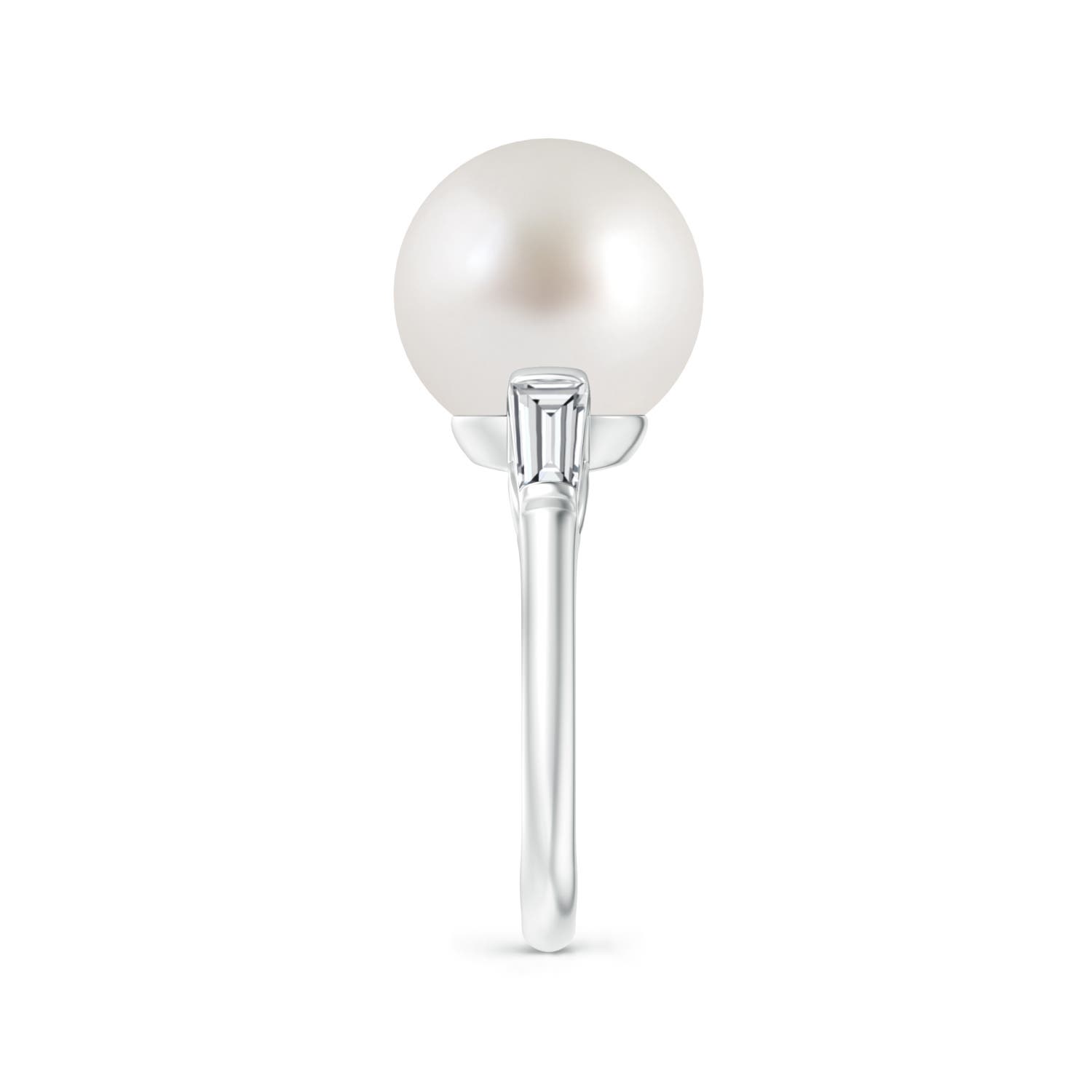12mm AAA South Sea Pearl Ring with Baguette Diamonds in White Gold - side 2