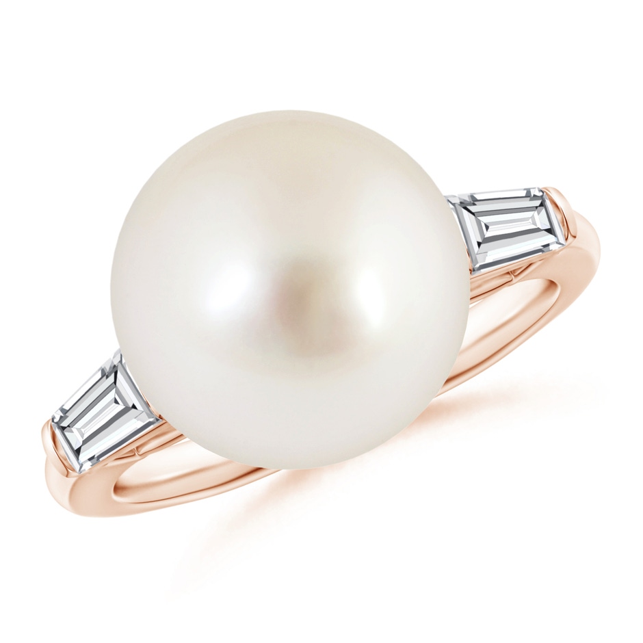 12mm AAAA South Sea Pearl Ring with Baguette Diamonds in Rose Gold 