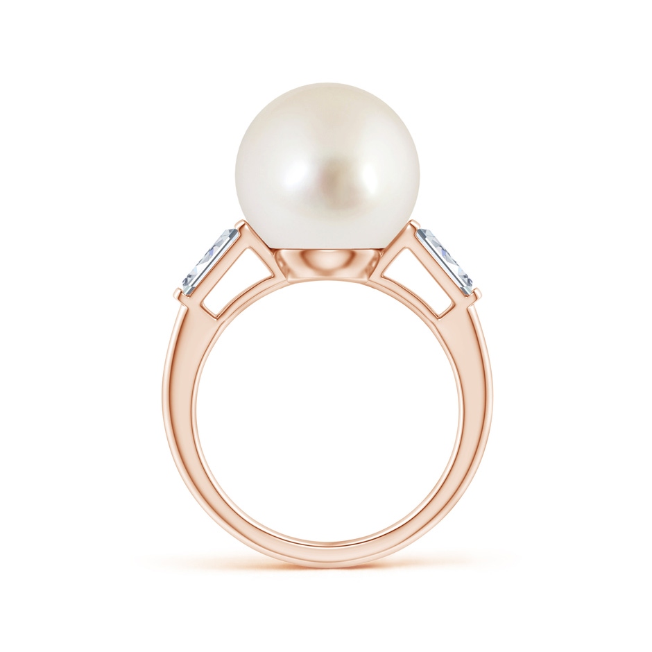 12mm AAAA South Sea Pearl Ring with Baguette Diamonds in Rose Gold side 1
