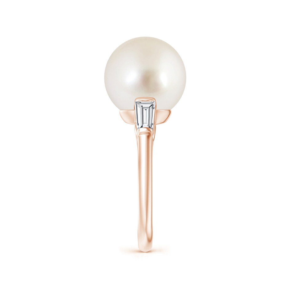 12mm AAAA South Sea Pearl Ring with Baguette Diamonds in Rose Gold side 2