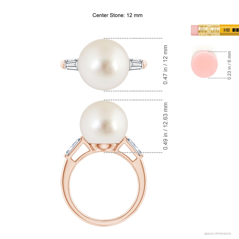 12mm AAAA South Sea Pearl Ring with Baguette Diamonds in Rose Gold ruler