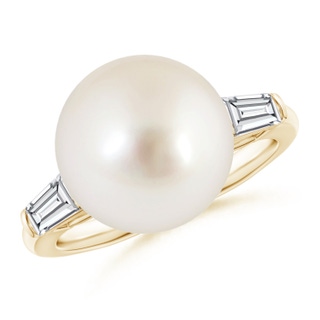 12mm AAAA South Sea Pearl Ring with Baguette Diamonds in Yellow Gold