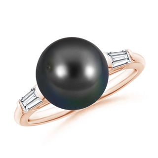 10mm AA Tahitian Pearl Ring with Baguette Diamonds in Rose Gold