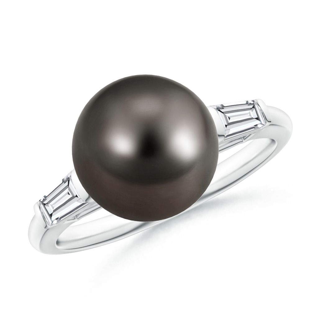 10mm AAA Tahitian Pearl Ring with Baguette Diamonds in White Gold