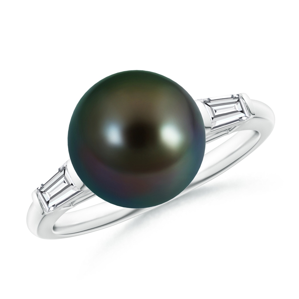 10mm AAAA Tahitian Pearl Ring with Baguette Diamonds in P950 Platinum