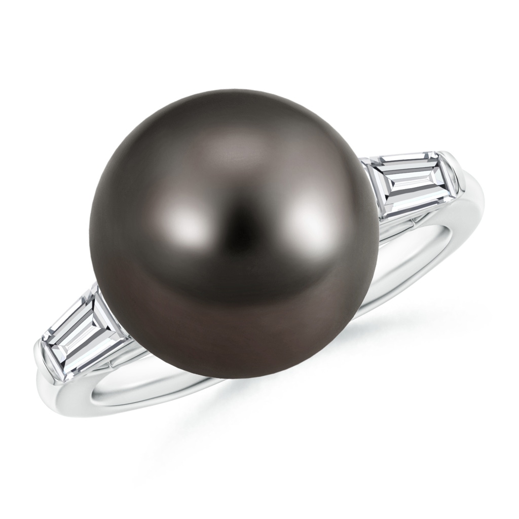 12mm AAA Tahitian Pearl Ring with Baguette Diamonds in White Gold