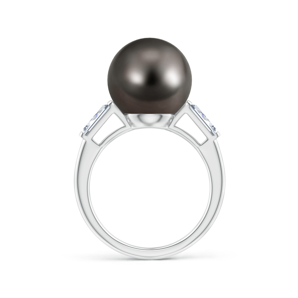 12mm AAA Tahitian Pearl Ring with Baguette Diamonds in White Gold Side 1