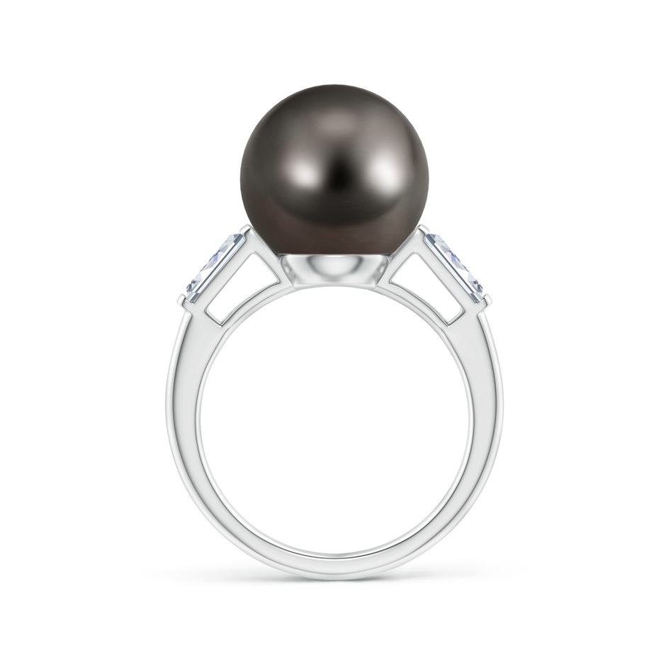 12mm AAA Tahitian Pearl Ring with Baguette Diamonds in White Gold side 1