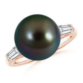 12mm AAAA Tahitian Pearl Ring with Baguette Diamonds in Rose Gold