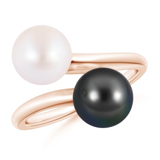 8mm AA Japanese Akoya & Tahitian Pearl Two Stone Ring in Rose Gold