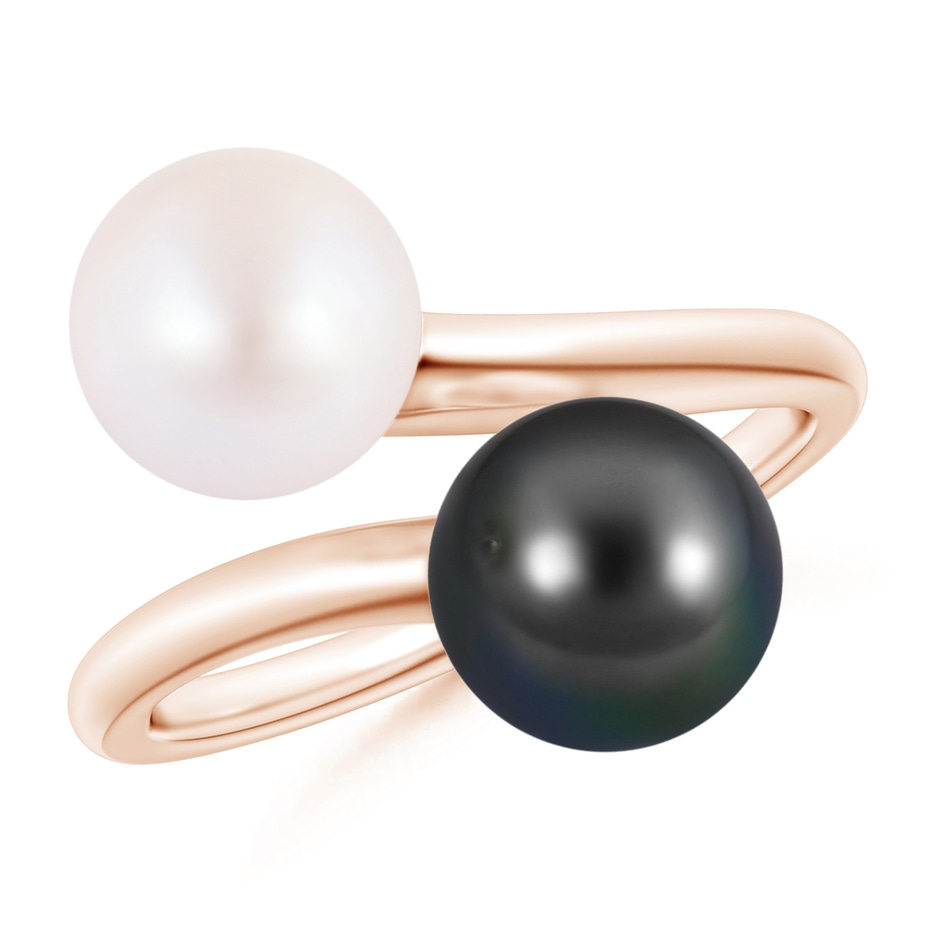 8mm AA Japanese Akoya & Tahitian Pearl Two Stone Ring in Rose Gold 