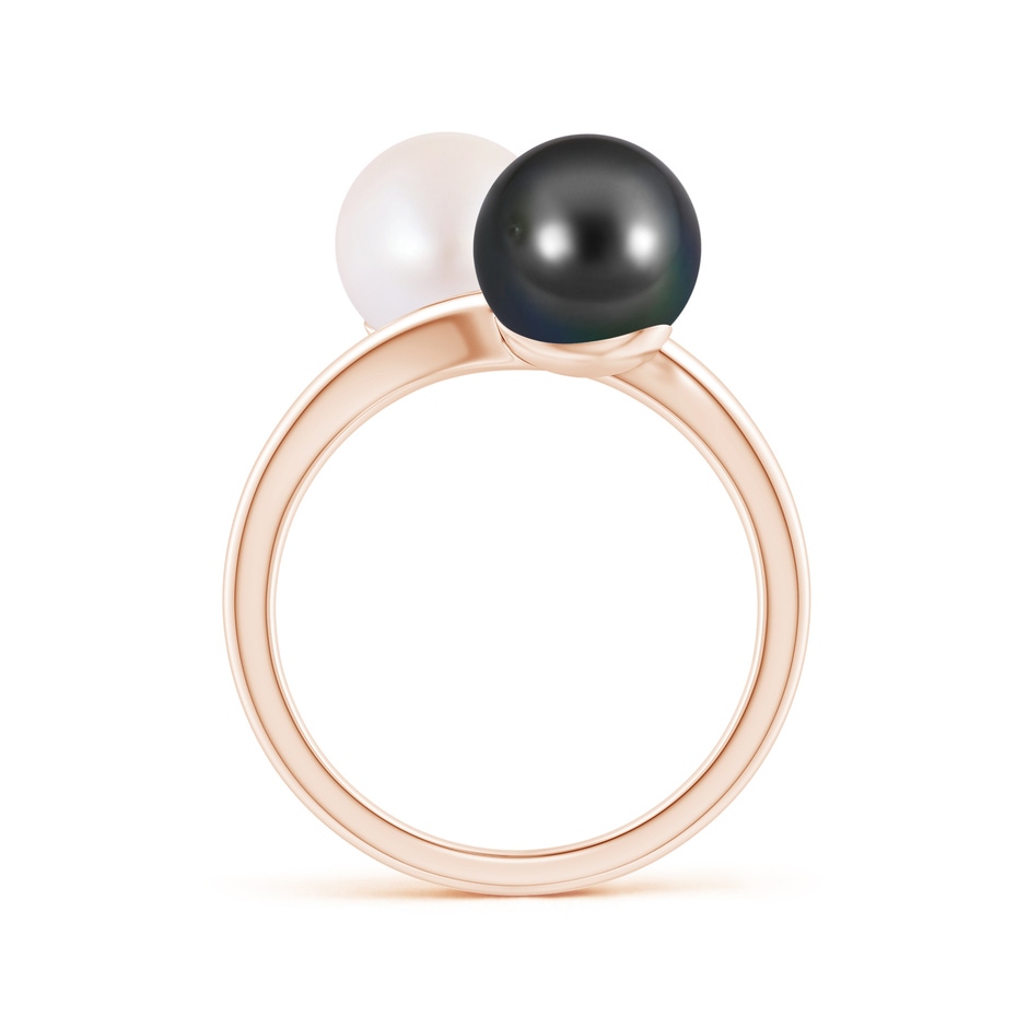 8mm AA Japanese Akoya & Tahitian Pearl Two Stone Ring in Rose Gold side 1