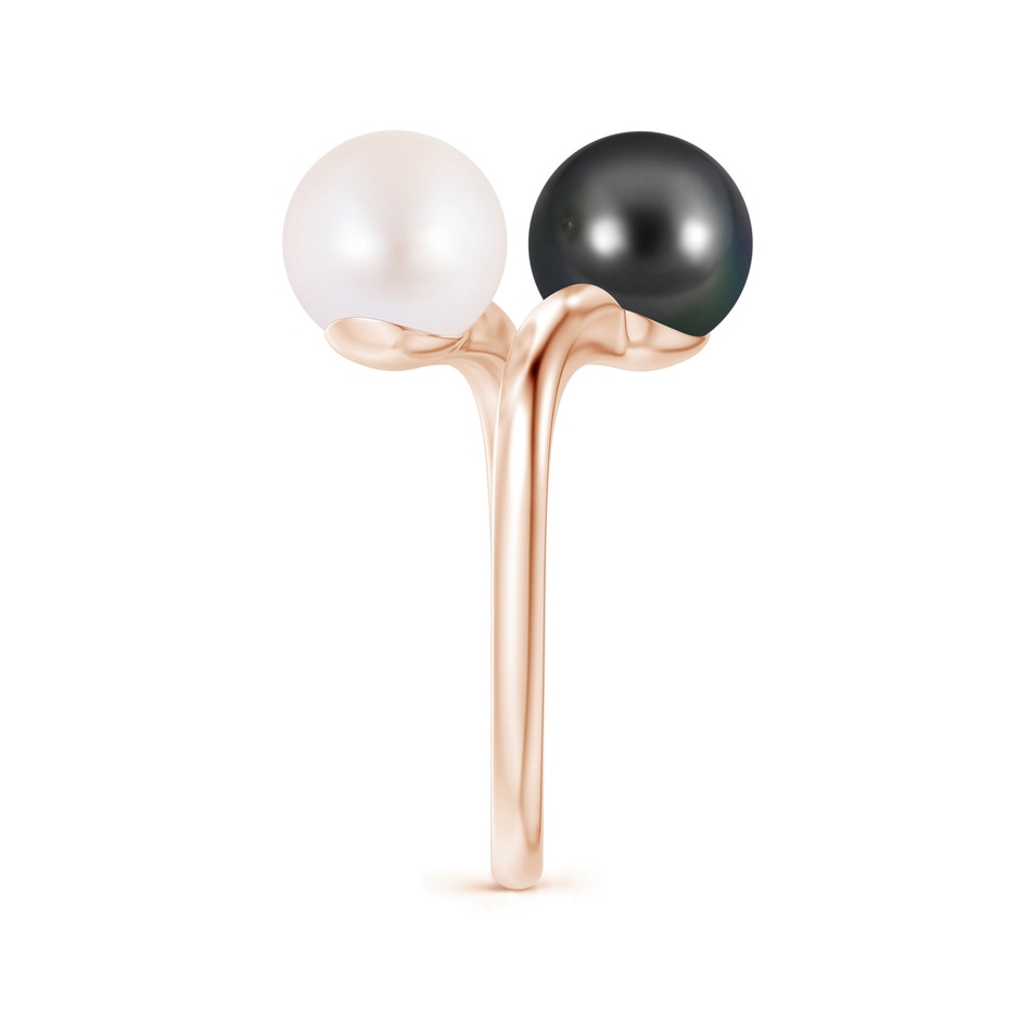 8mm AA Japanese Akoya & Tahitian Pearl Two Stone Ring in Rose Gold side 2