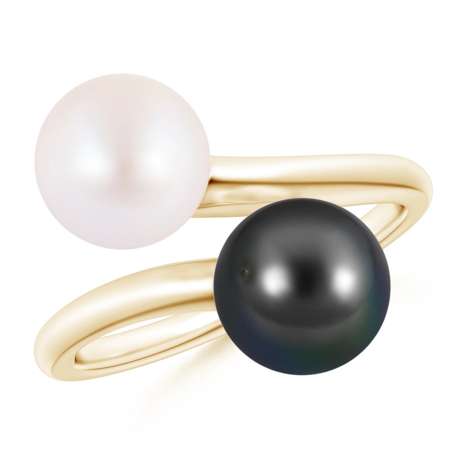 8mm AA Japanese Akoya & Tahitian Pearl Two Stone Ring in Yellow Gold 