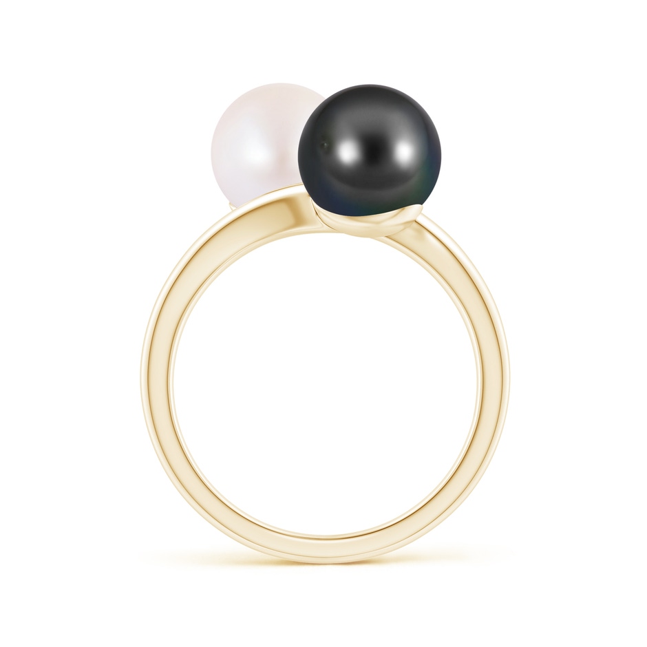 8mm AA Japanese Akoya & Tahitian Pearl Two Stone Ring in Yellow Gold side 1