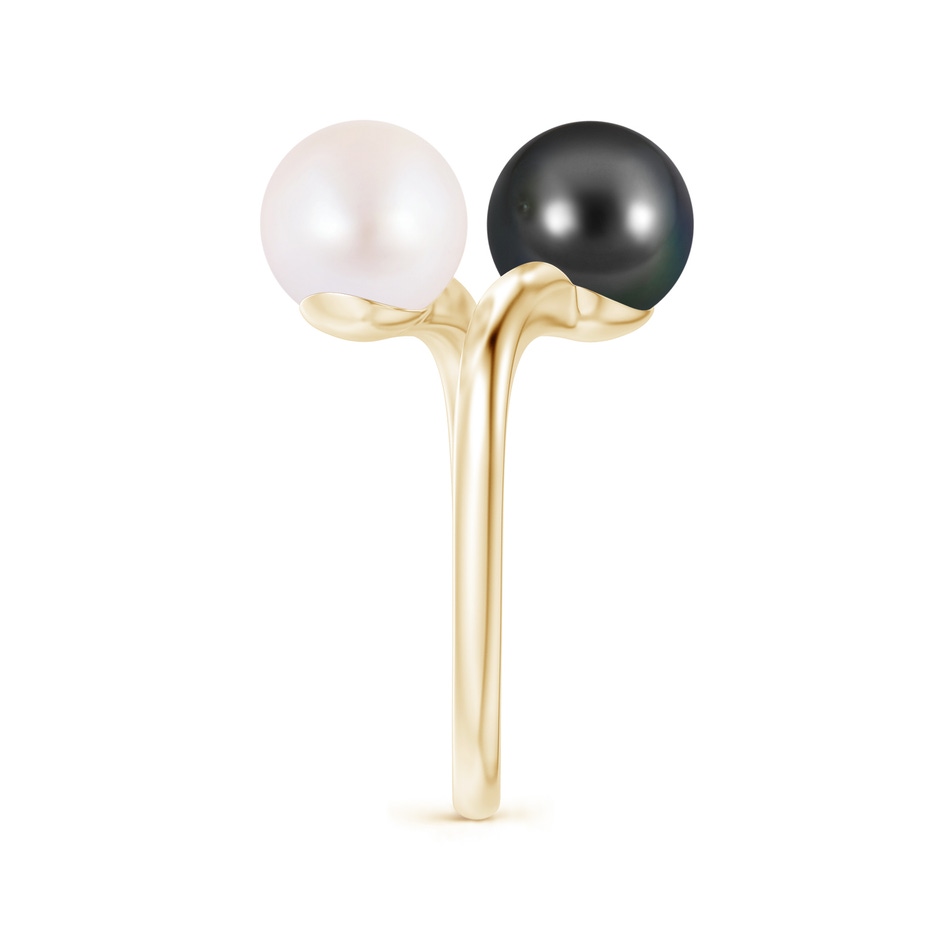 8mm AA Japanese Akoya & Tahitian Pearl Two Stone Ring in Yellow Gold side 2