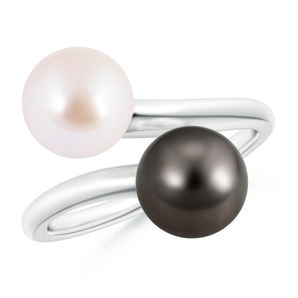 8mm AAA Japanese Akoya & Tahitian Pearl Two Stone Ring in White Gold