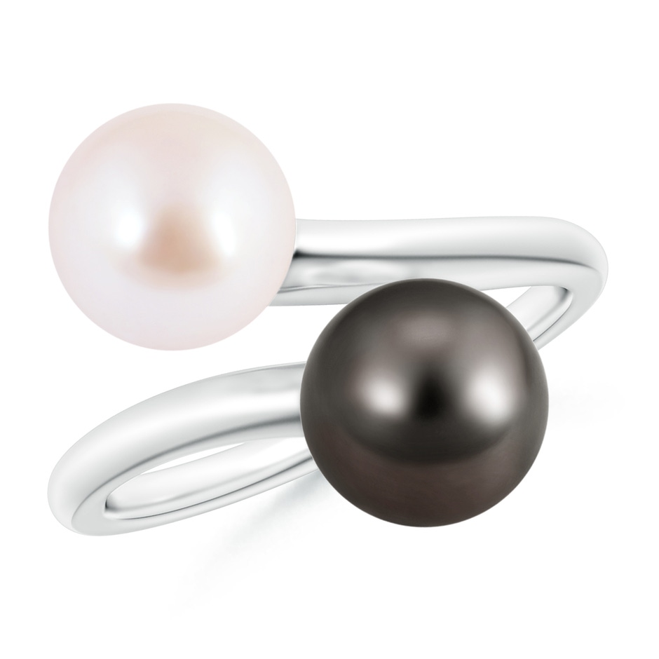 8mm AAA Japanese Akoya & Tahitian Pearl Two Stone Ring in White Gold 