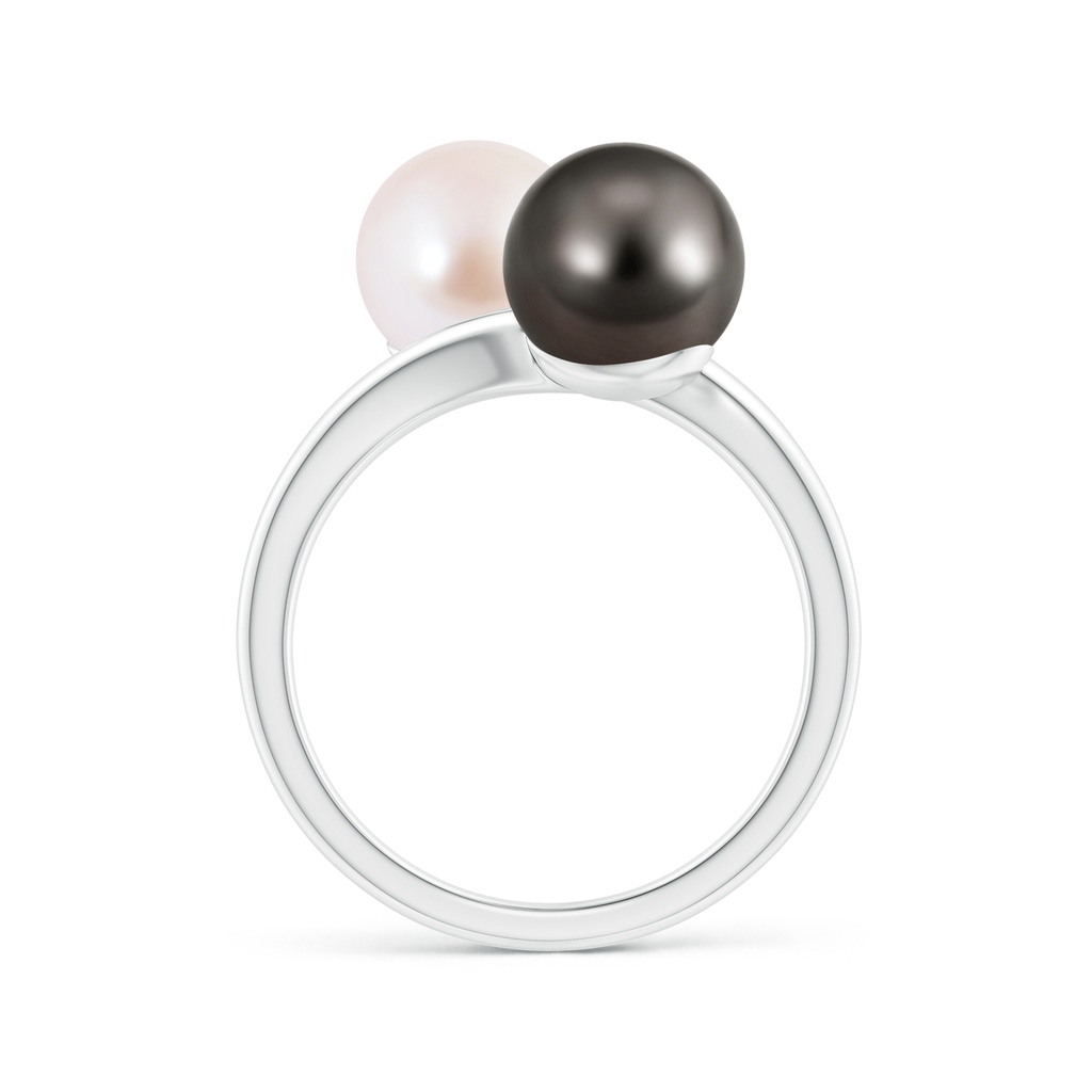 8mm AAA Japanese Akoya & Tahitian Pearl Two Stone Ring in White Gold Side 1
