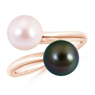 8mm AAAA Japanese Akoya & Tahitian Pearl Two Stone Ring in Rose Gold