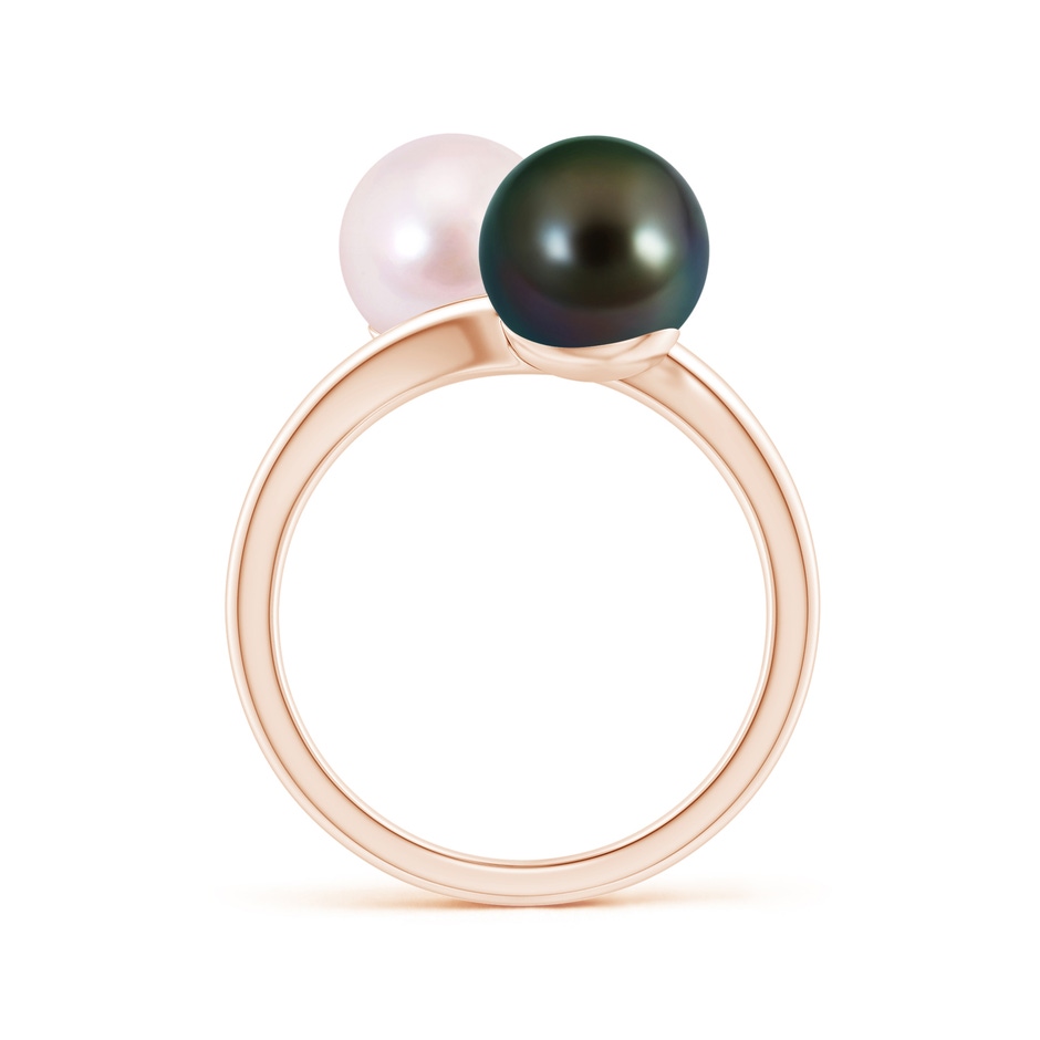 8mm AAAA Japanese Akoya & Tahitian Pearl Two Stone Ring in Rose Gold side 1