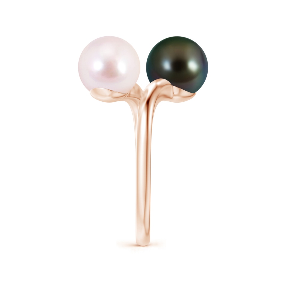 8mm AAAA Japanese Akoya & Tahitian Pearl Two Stone Ring in Rose Gold side 2
