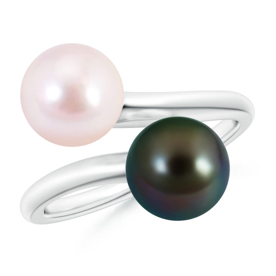 8mm AAAA Japanese Akoya & Tahitian Pearl Two Stone Ring in White Gold 