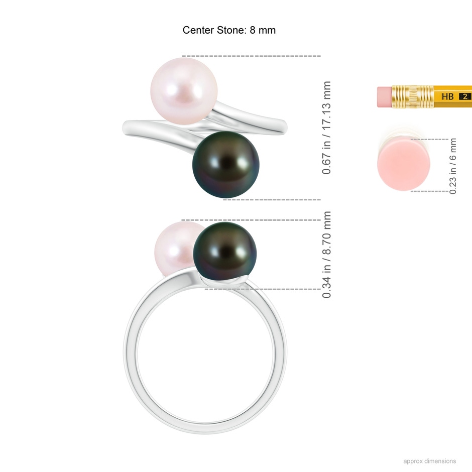 8mm AAAA Japanese Akoya & Tahitian Pearl Two Stone Ring in White Gold Ruler