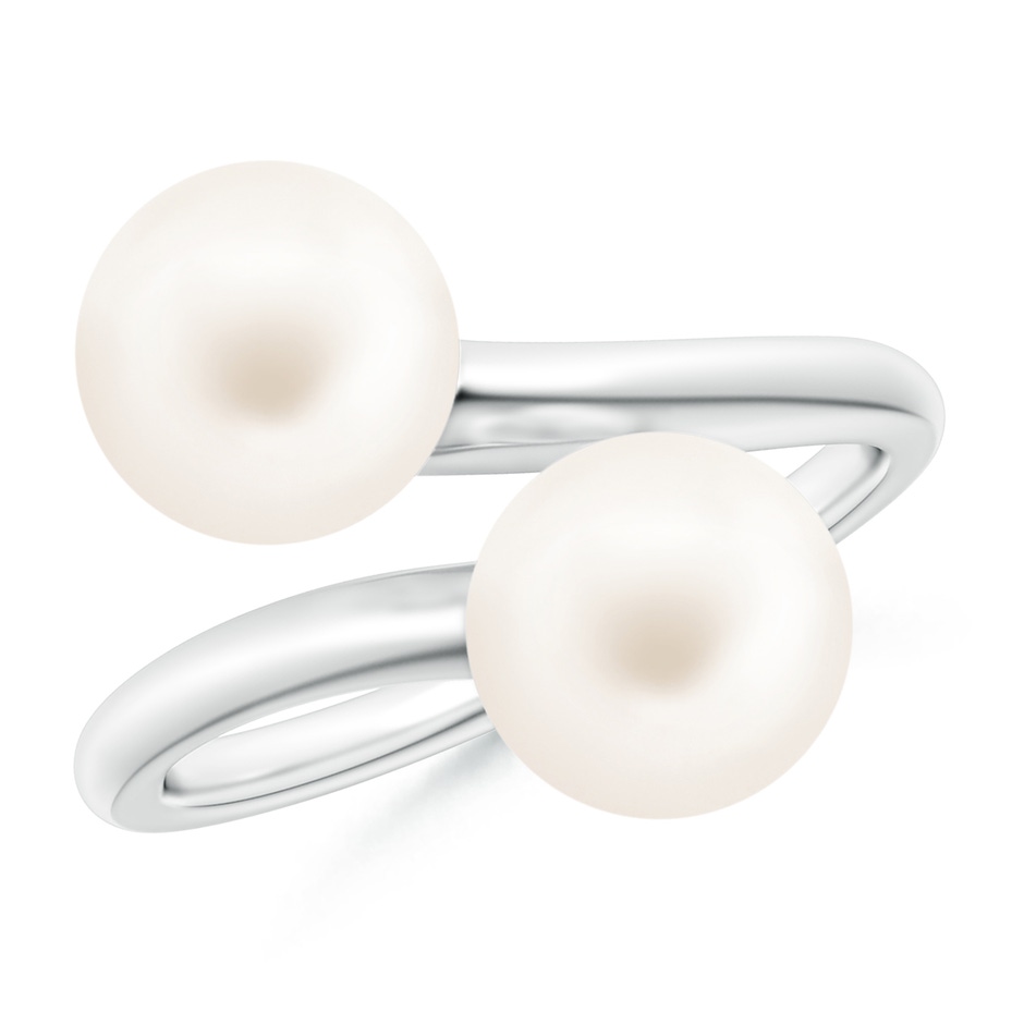 8mm AA Freshwater Pearl Two Stone Bypass Ring in White Gold 