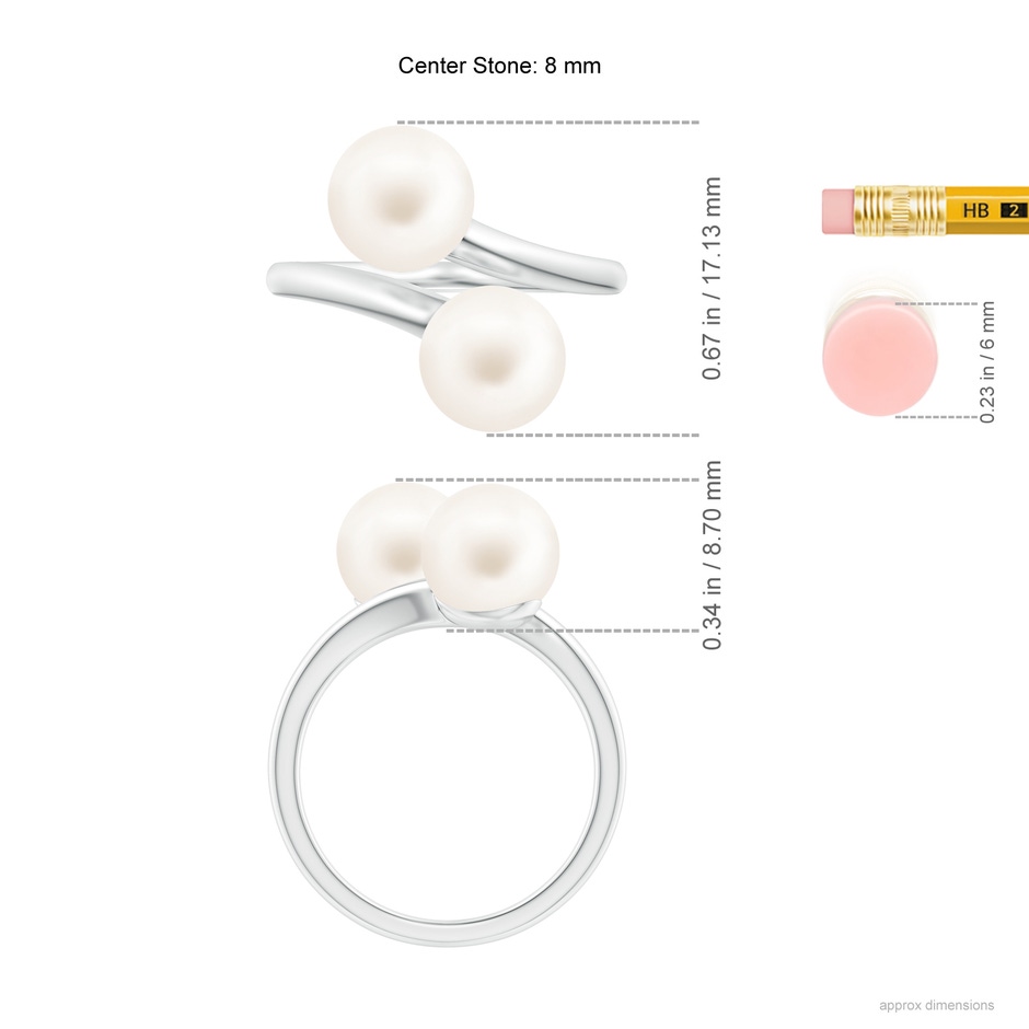 8mm AA Freshwater Pearl Two Stone Bypass Ring in White Gold ruler