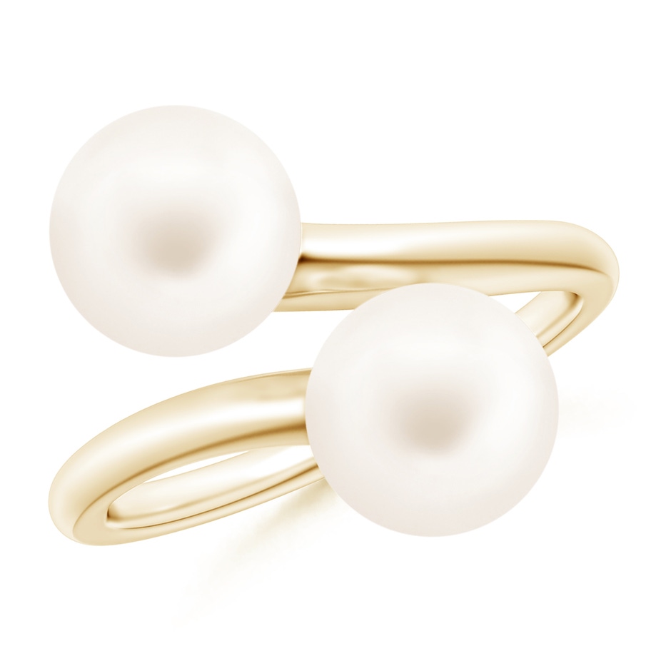 8mm AA Freshwater Pearl Two Stone Bypass Ring in Yellow Gold 
