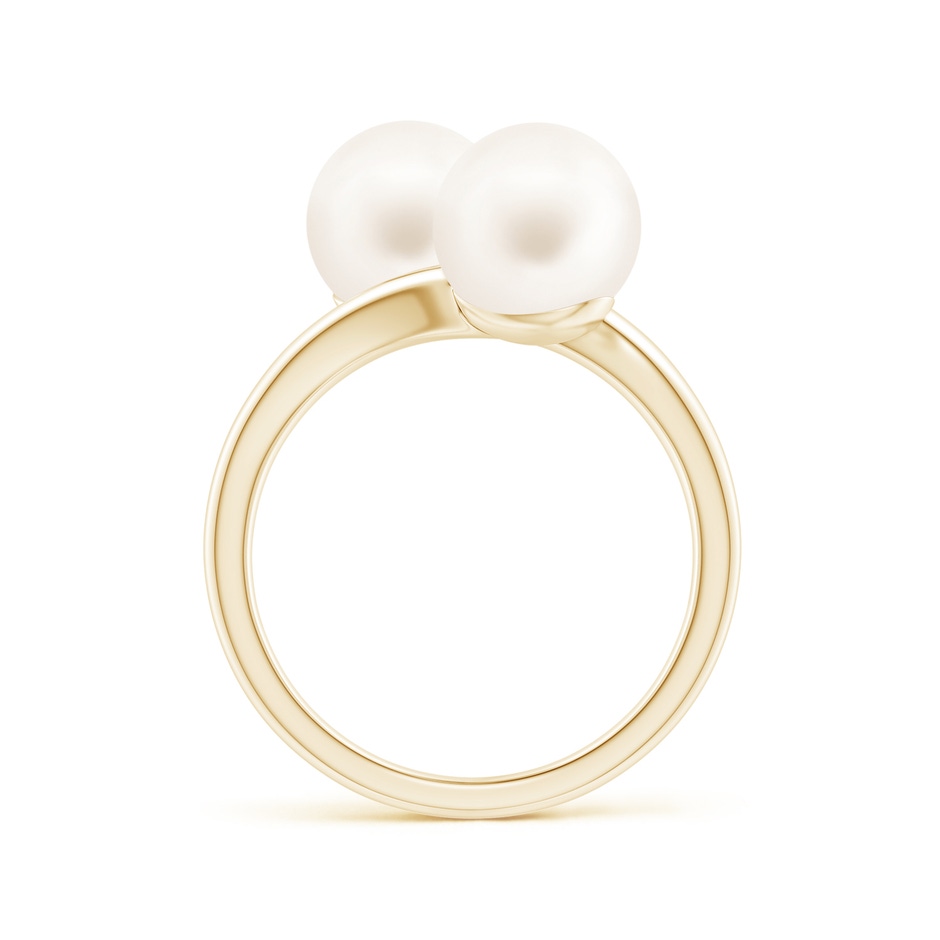 8mm AA Freshwater Pearl Two Stone Bypass Ring in Yellow Gold side 1