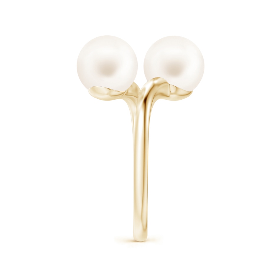 8mm AA Freshwater Pearl Two Stone Bypass Ring in Yellow Gold side 2