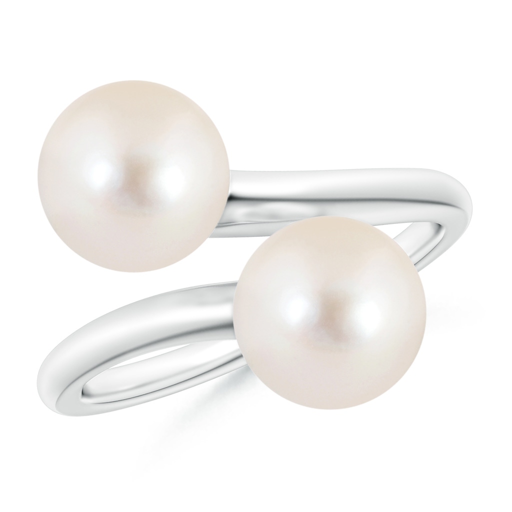 8mm AAAA Freshwater Pearl Two Stone Bypass Ring in White Gold