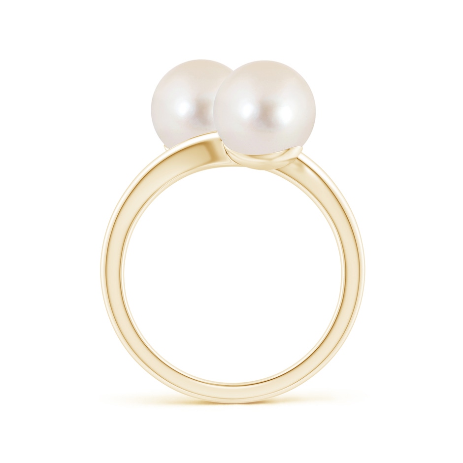 8mm AAAA Freshwater Pearl Two Stone Bypass Ring in Yellow Gold Side 1