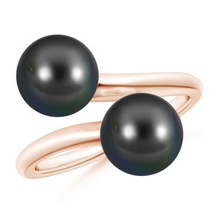 8mm AA Tahitian Pearl Two Stone Bypass Ring in Rose Gold