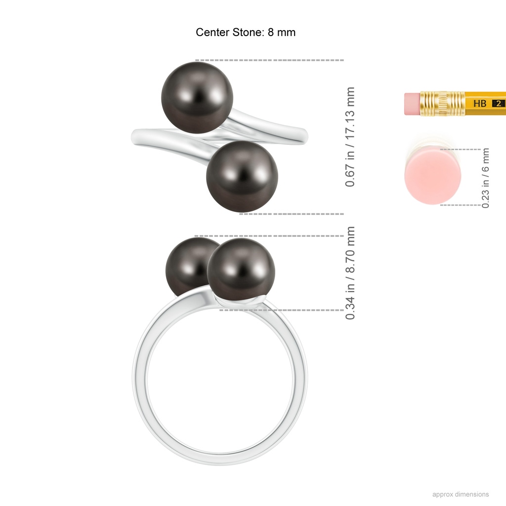 8mm AAA Tahitian Pearl Two Stone Bypass Ring in White Gold Ruler