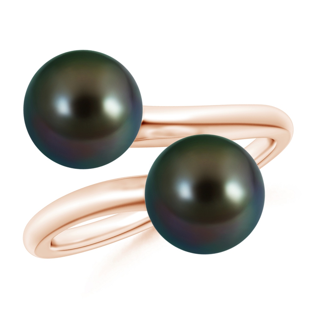 8mm AAAA Tahitian Pearl Two Stone Bypass Ring in Rose Gold