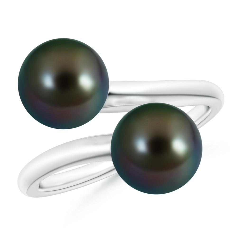 8mm AAAA Tahitian Pearl Two Stone Bypass Ring in White Gold
