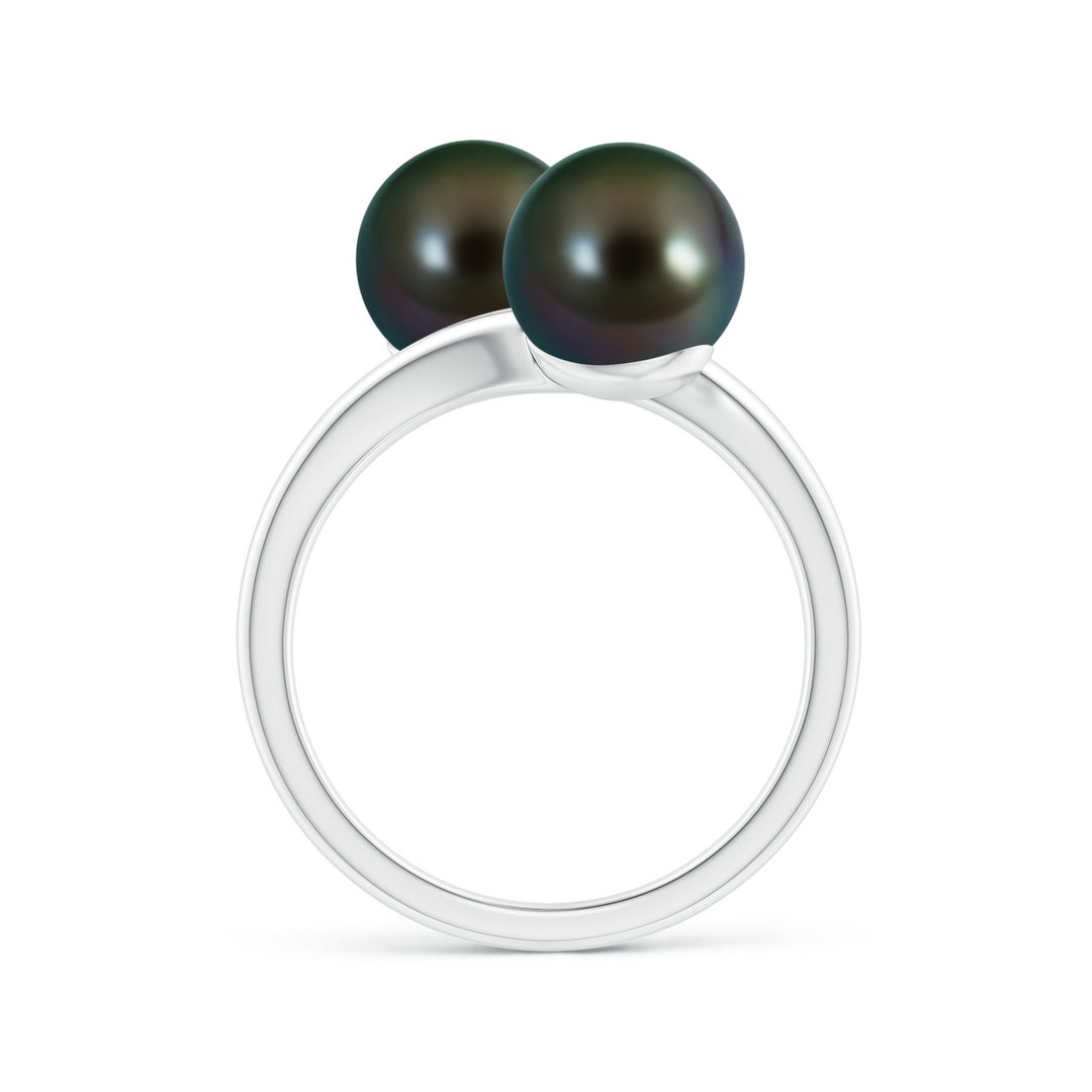 8mm AAAA Tahitian Pearl Two Stone Bypass Ring in White Gold - side 1
