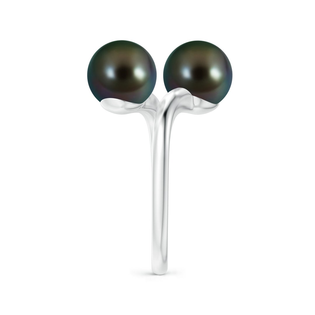 8mm AAAA Tahitian Pearl Two Stone Bypass Ring in White Gold - side 2