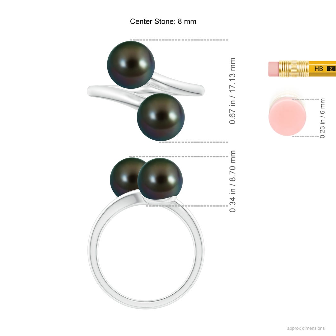 8mm AAAA Tahitian Pearl Two Stone Bypass Ring in White Gold - ruler