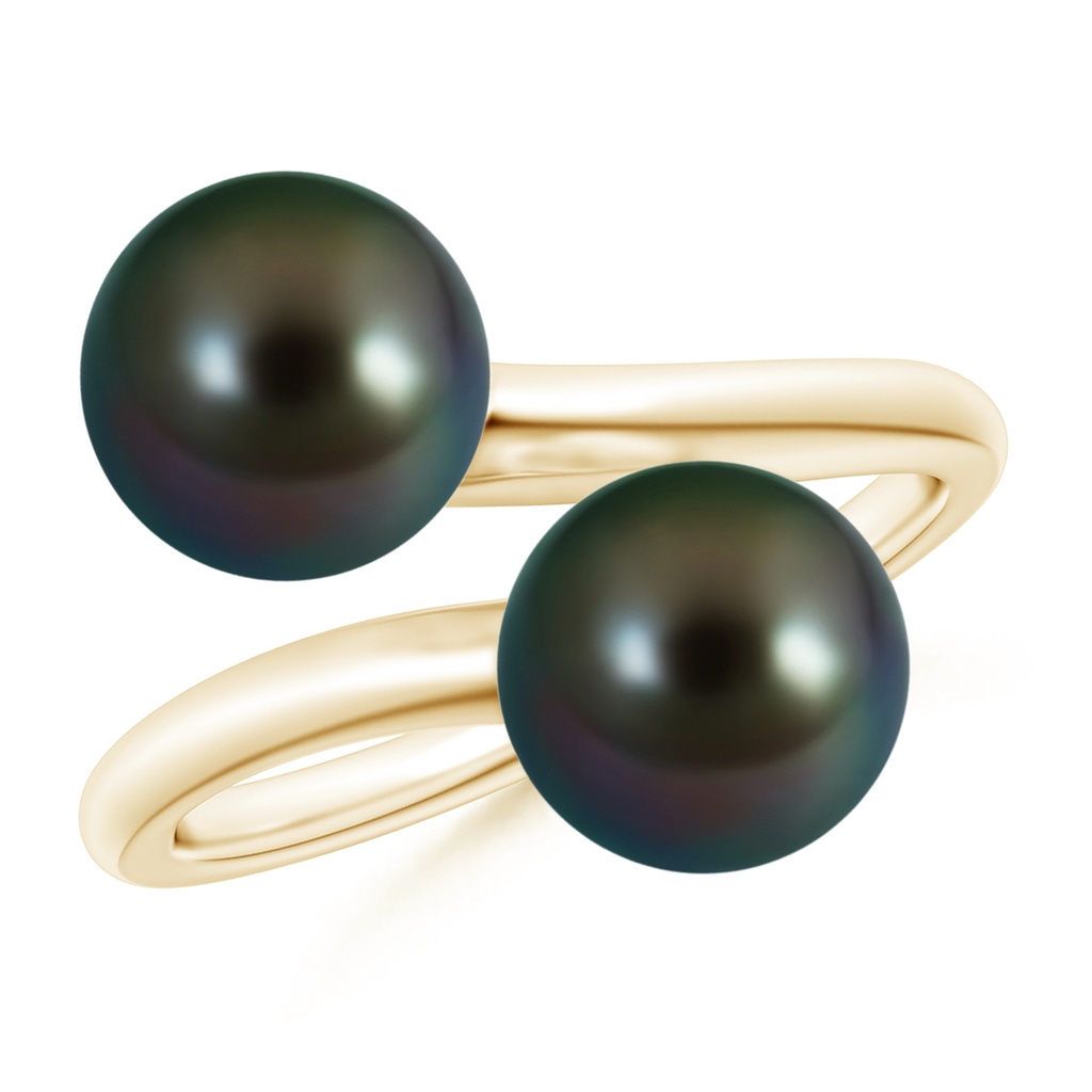 8mm AAAA Tahitian Pearl Two Stone Bypass Ring in Yellow Gold