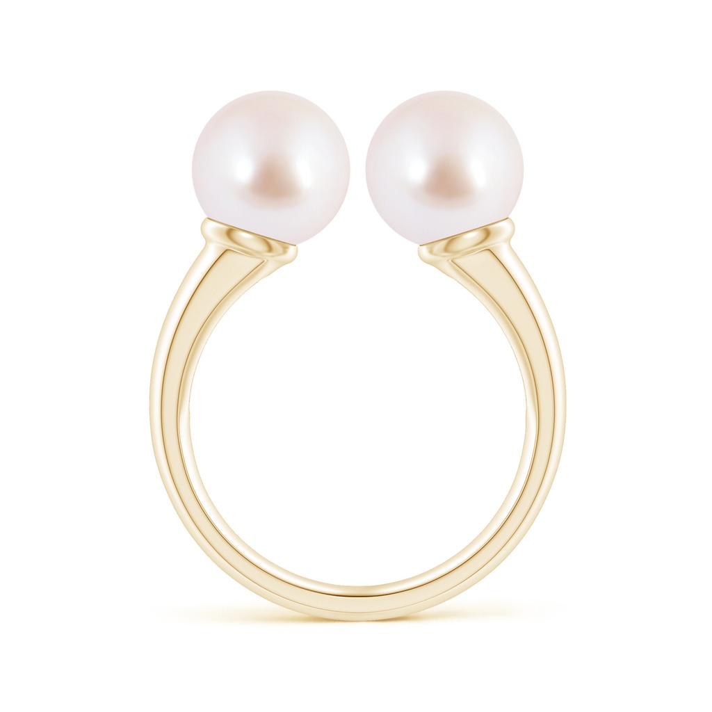 8mm AAA Japanese Akoya Pearl Two Stone Open Ring in Yellow Gold Side 1