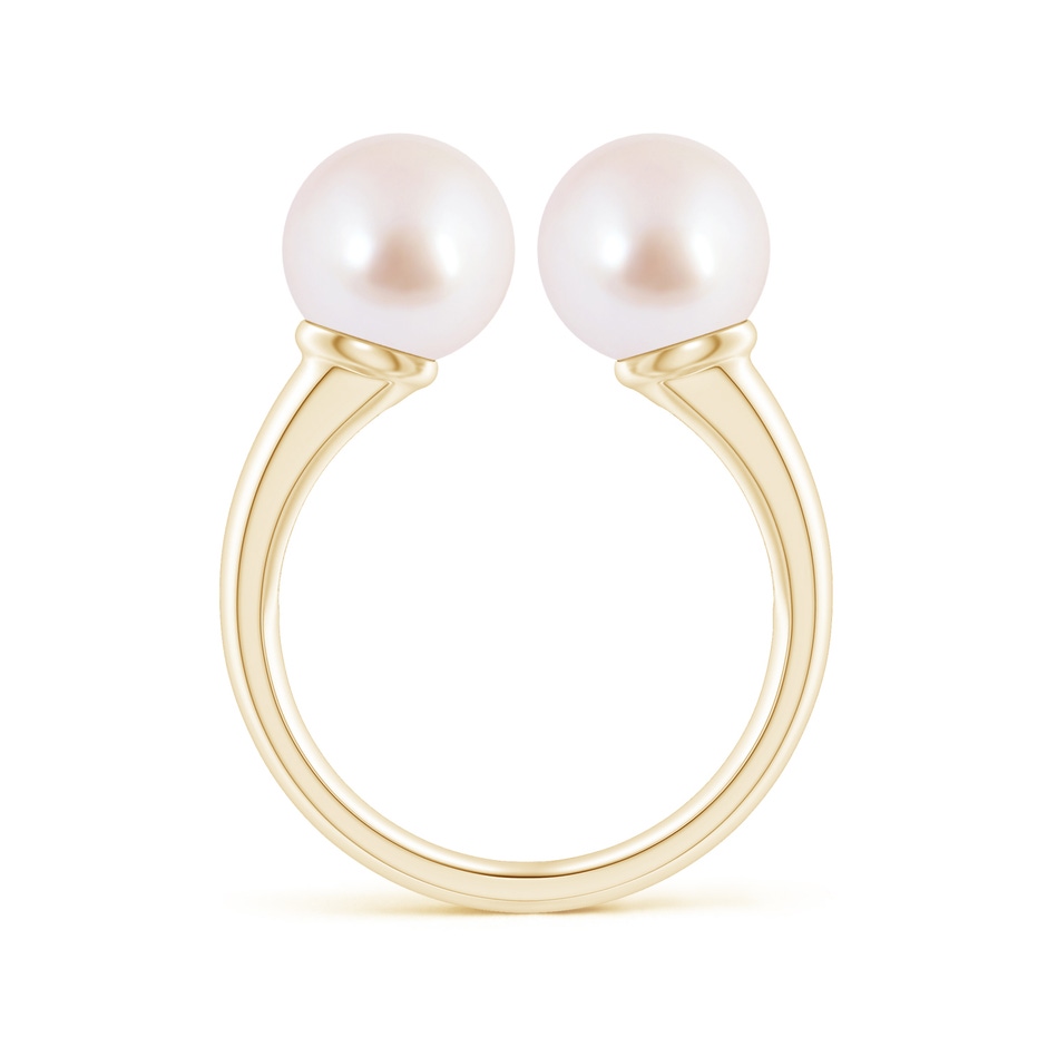 8mm AAA Japanese Akoya Pearl Two Stone Open Ring in Yellow Gold side 1