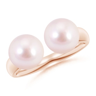 8mm AAAA Japanese Akoya Pearl Two Stone Open Ring in Rose Gold