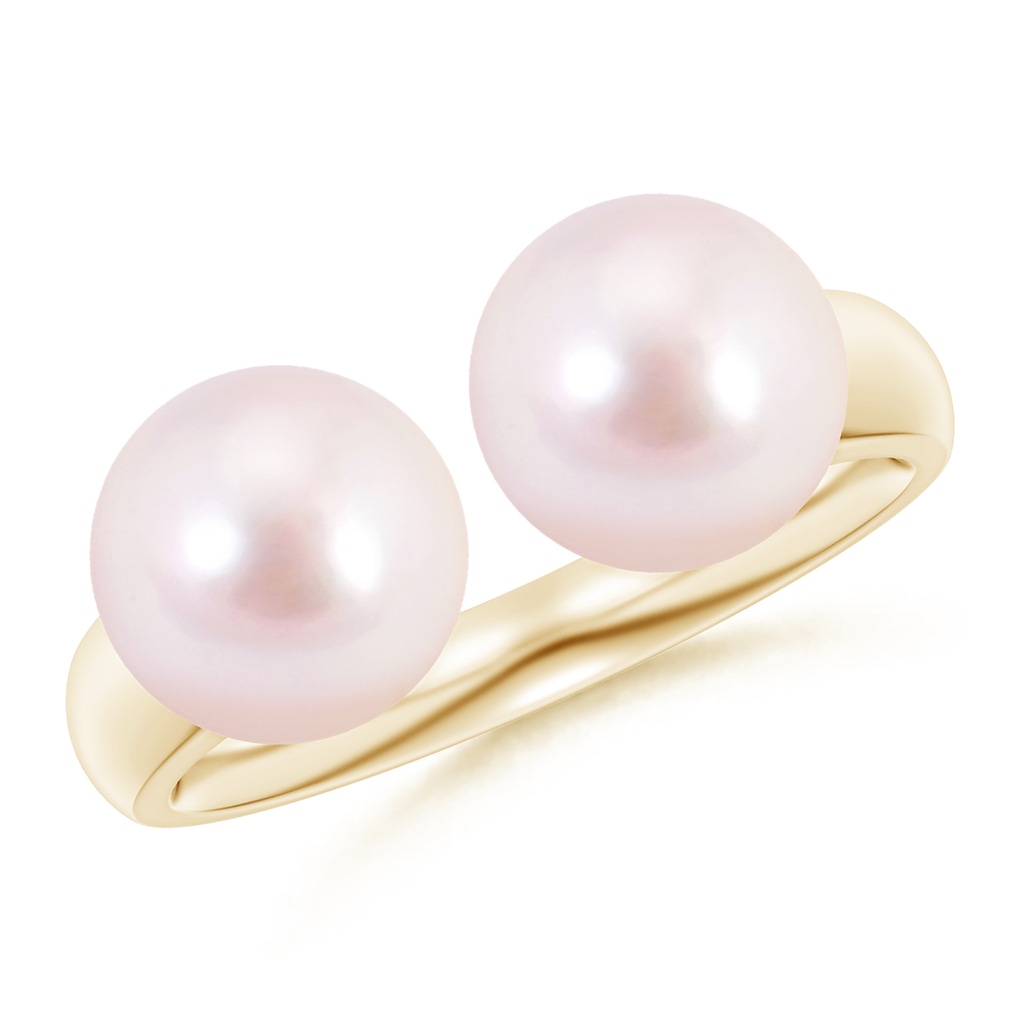 8mm AAAA Japanese Akoya Pearl Two Stone Open Ring in Yellow Gold